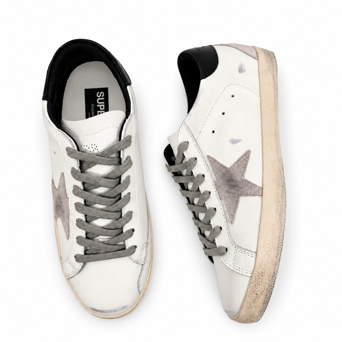 Golden Goose Men’s White Super-Star Sneakers with Perforated Star