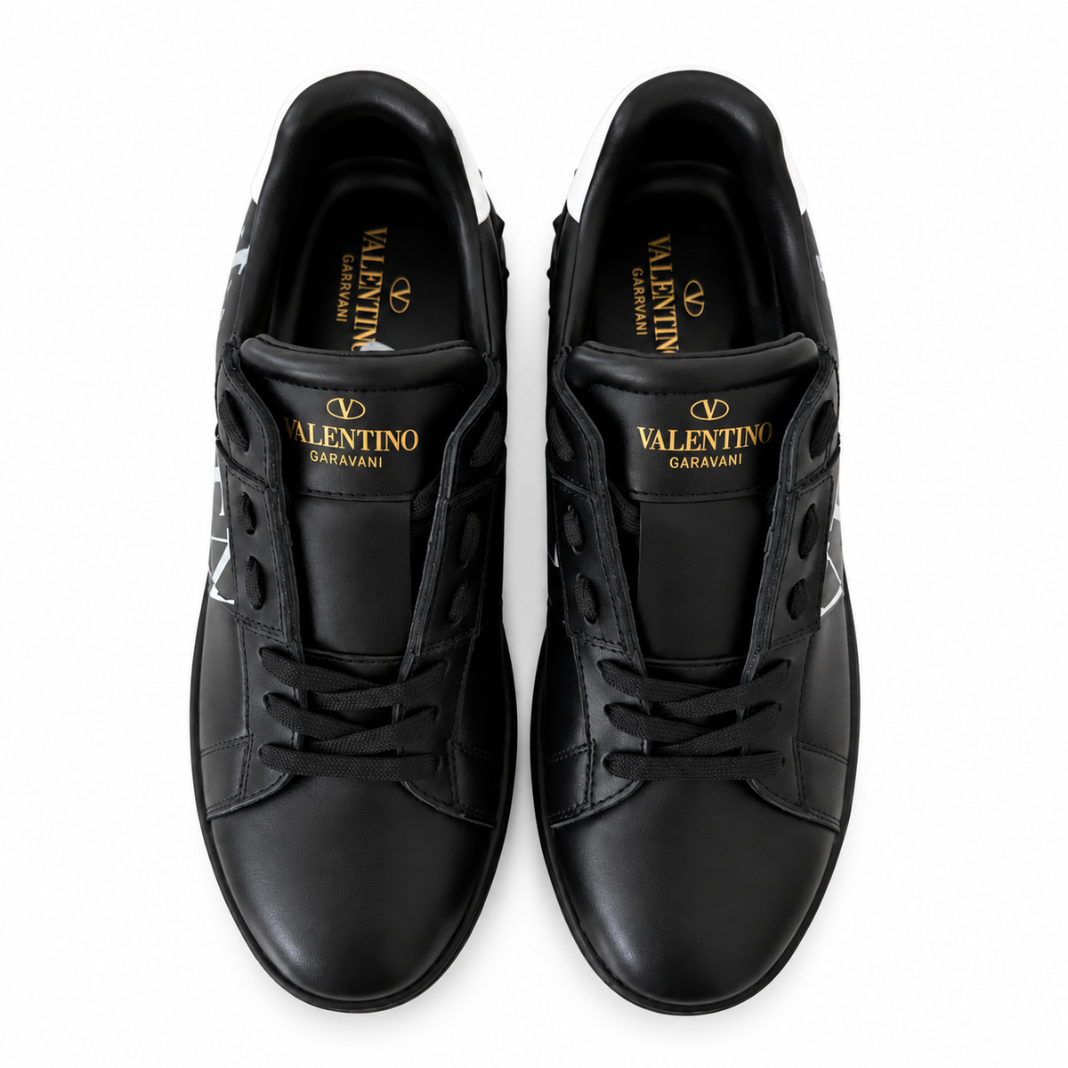 Valentino Garavani Black/White Open Sneaker with VLTN Print