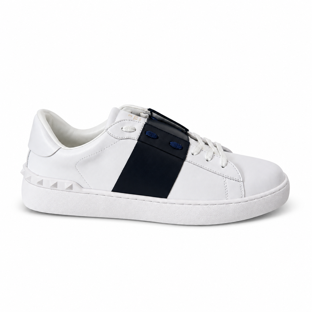 Valentino Garavani White/Navy Calfskin Open Sneaker