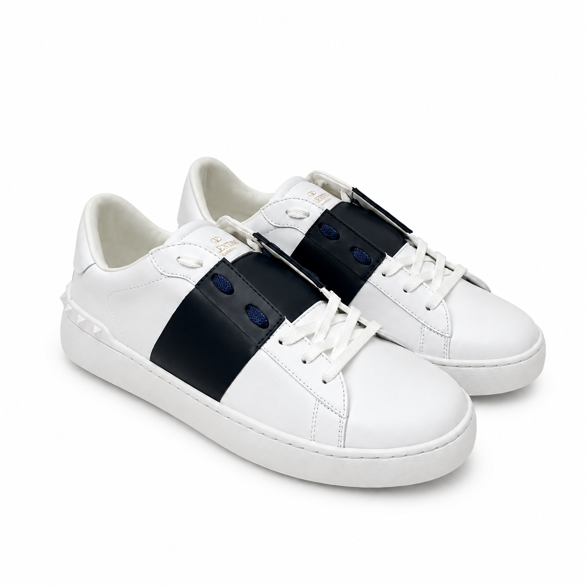 Valentino Garavani White/Navy Calfskin Open Sneaker