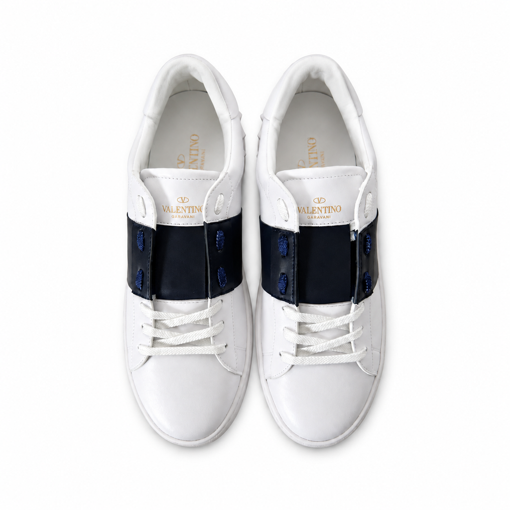 Valentino Garavani White/Navy Calfskin Open Sneaker
