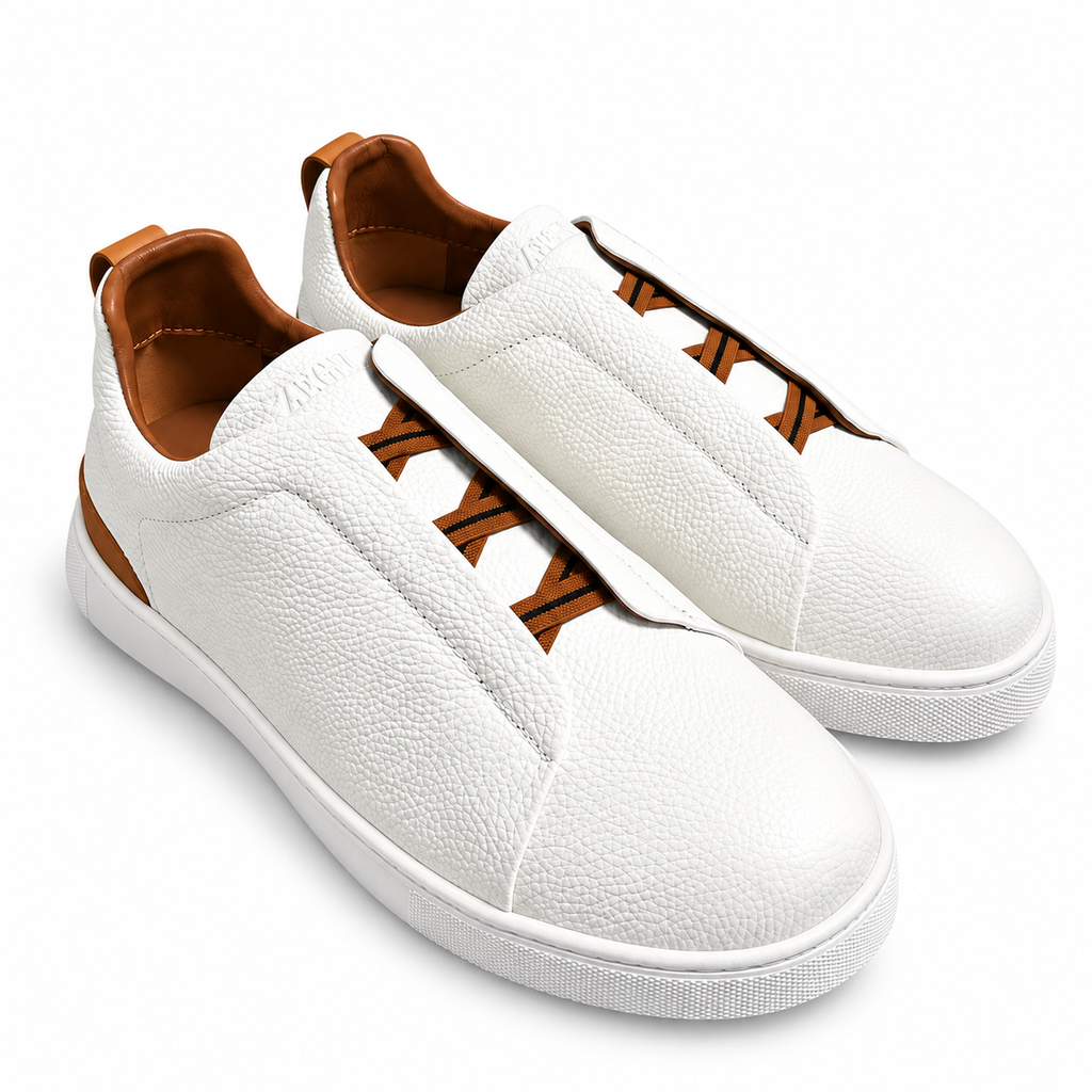 ZEGNA White Deerskin Triple Stitch™ Sneakers
